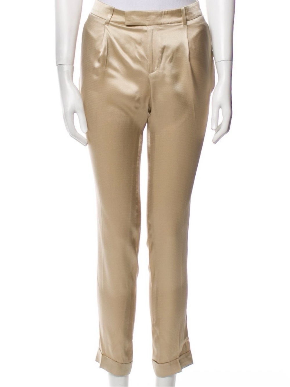 GUCCI Gold Satin Pleated Skinny Leg Pants - size XS
